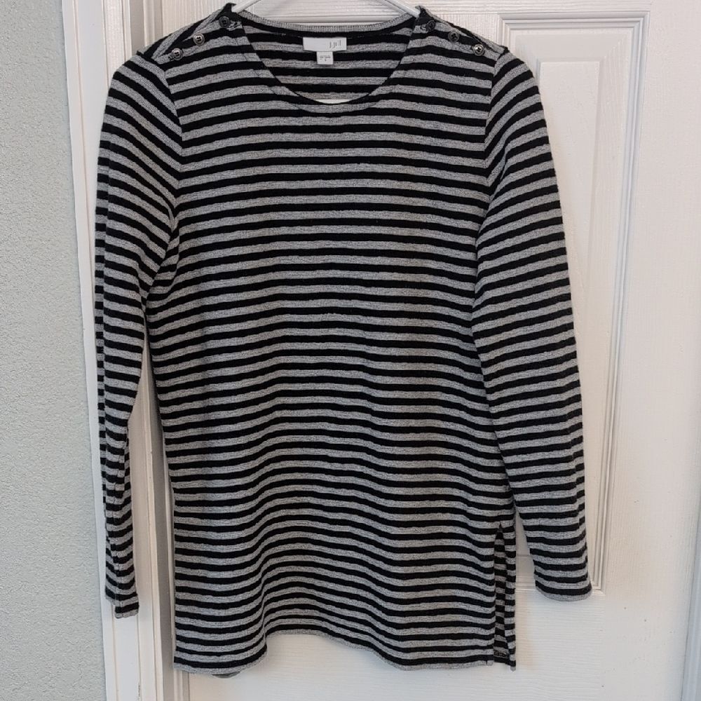 J. Jill Black and Gray Cotton Striped Top